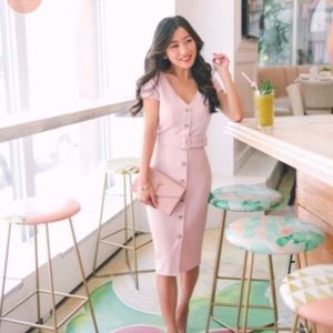 Express Pink Belted Sheath Dress Extrapetite.com